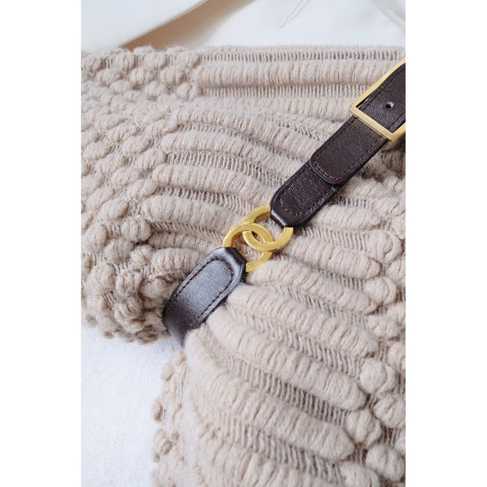 Chanel vintage double logo leather belt brown