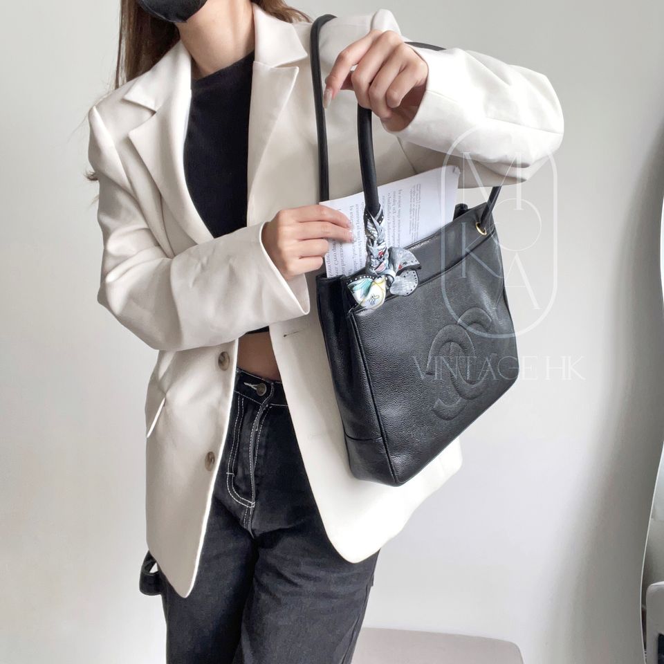 Chanel vintage coco caviar leather tote bag