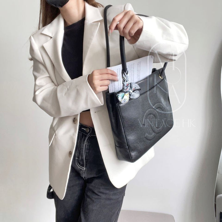 Chanel vintage coco caviar leather tote bag