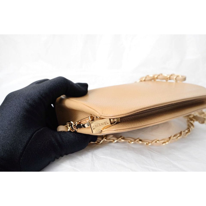 Chanel vintage mini caviar pouch +chain