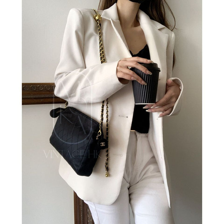Chanel vintage silk clutch+chain
