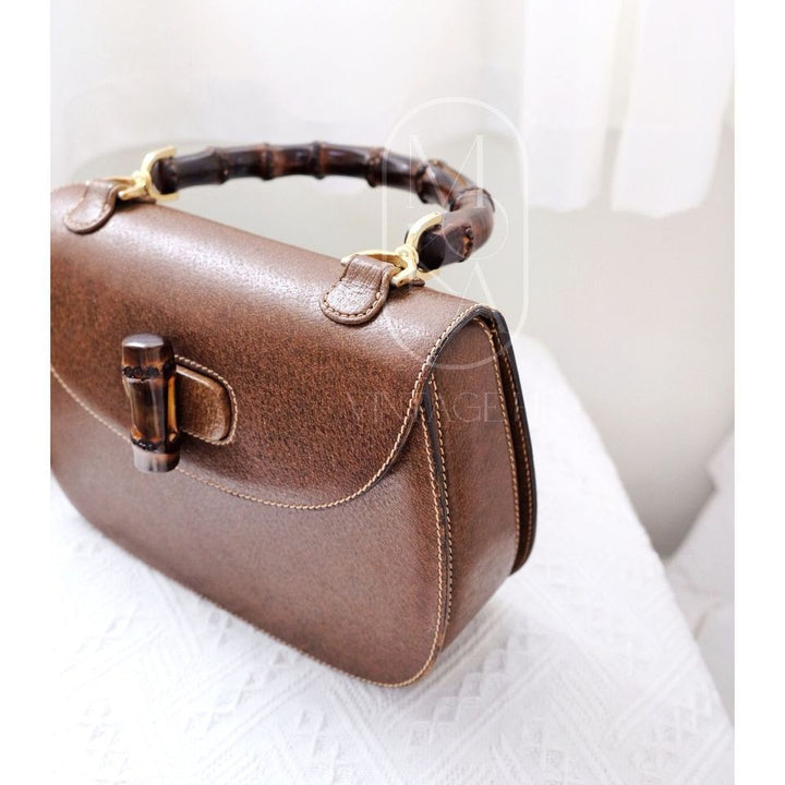 Gucci bamboo top handle leather handbag