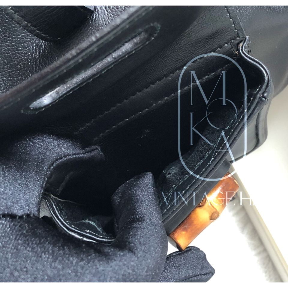 Gucci black vintage mini leather bamboo backpack