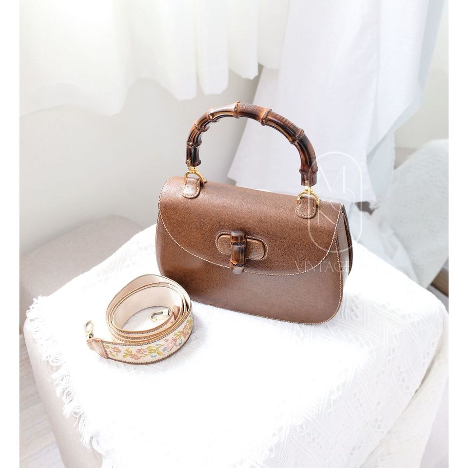 Gucci bamboo top handle leather handbag
