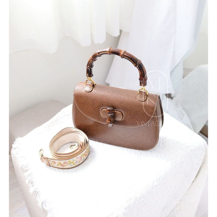 Gucci bamboo top handle leather handbag