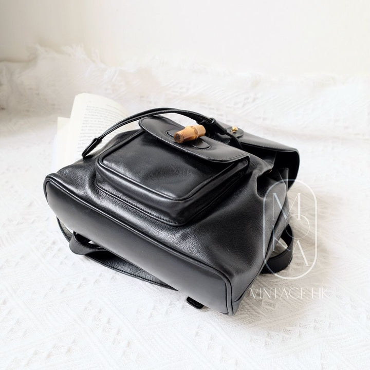 Gucci black vintage mini leather bamboo backpack
