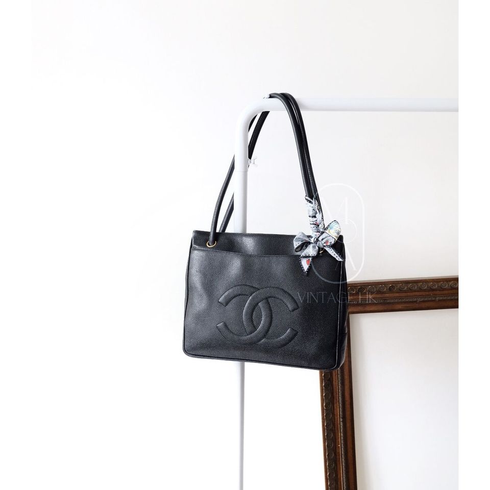 Chanel vintage coco caviar leather tote bag