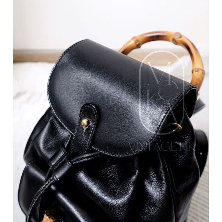 Gucci black vintage mini leather bamboo backpack