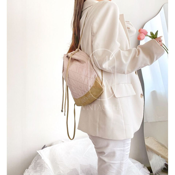 Chanel vintage pink silk drawstring backpack