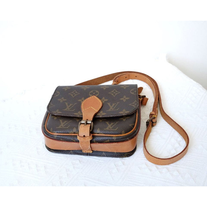 Louis Vuitton shoulder cartouchiere mini vintage brown monogram canvas leather cross body bag