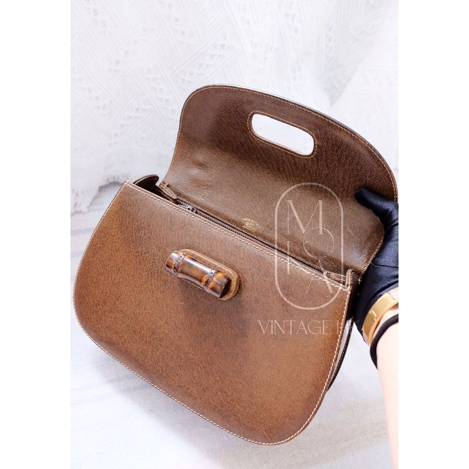 Gucci bamboo top handle leather handbag