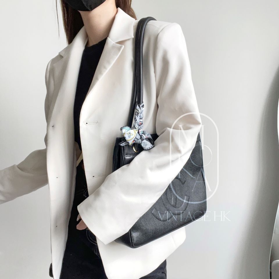 Chanel vintage coco caviar leather tote bag