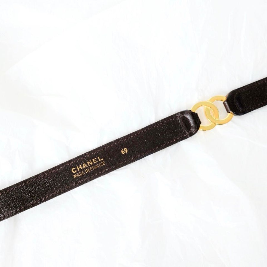 Chanel vintage double logo leather belt brown