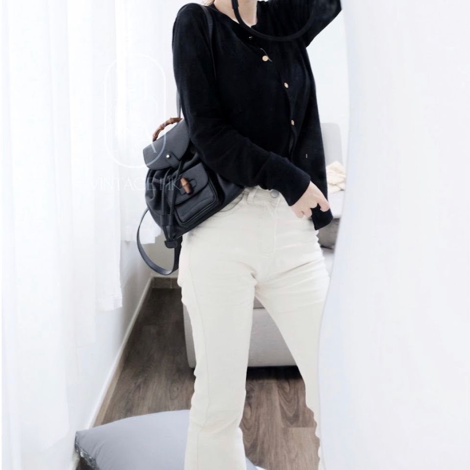 Gucci black vintage mini leather bamboo backpack
