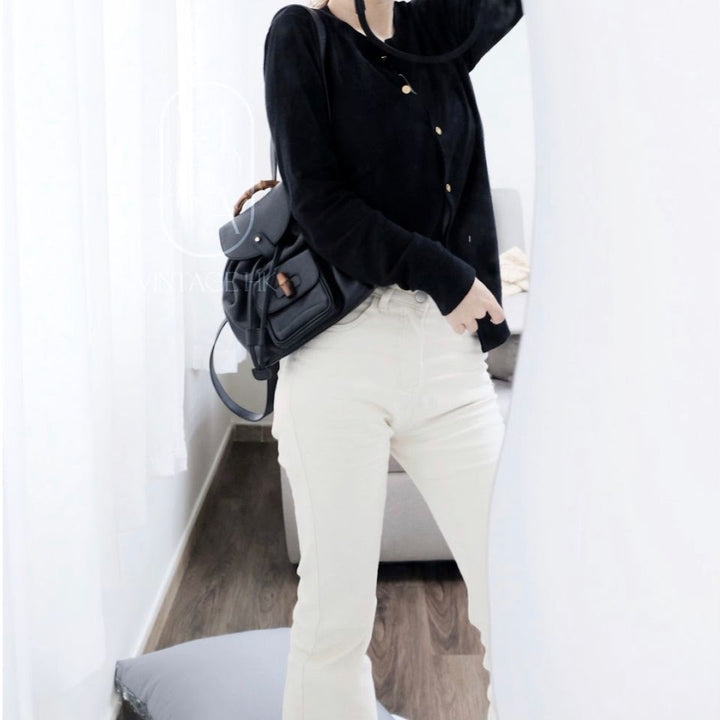 Gucci black vintage mini leather bamboo backpack