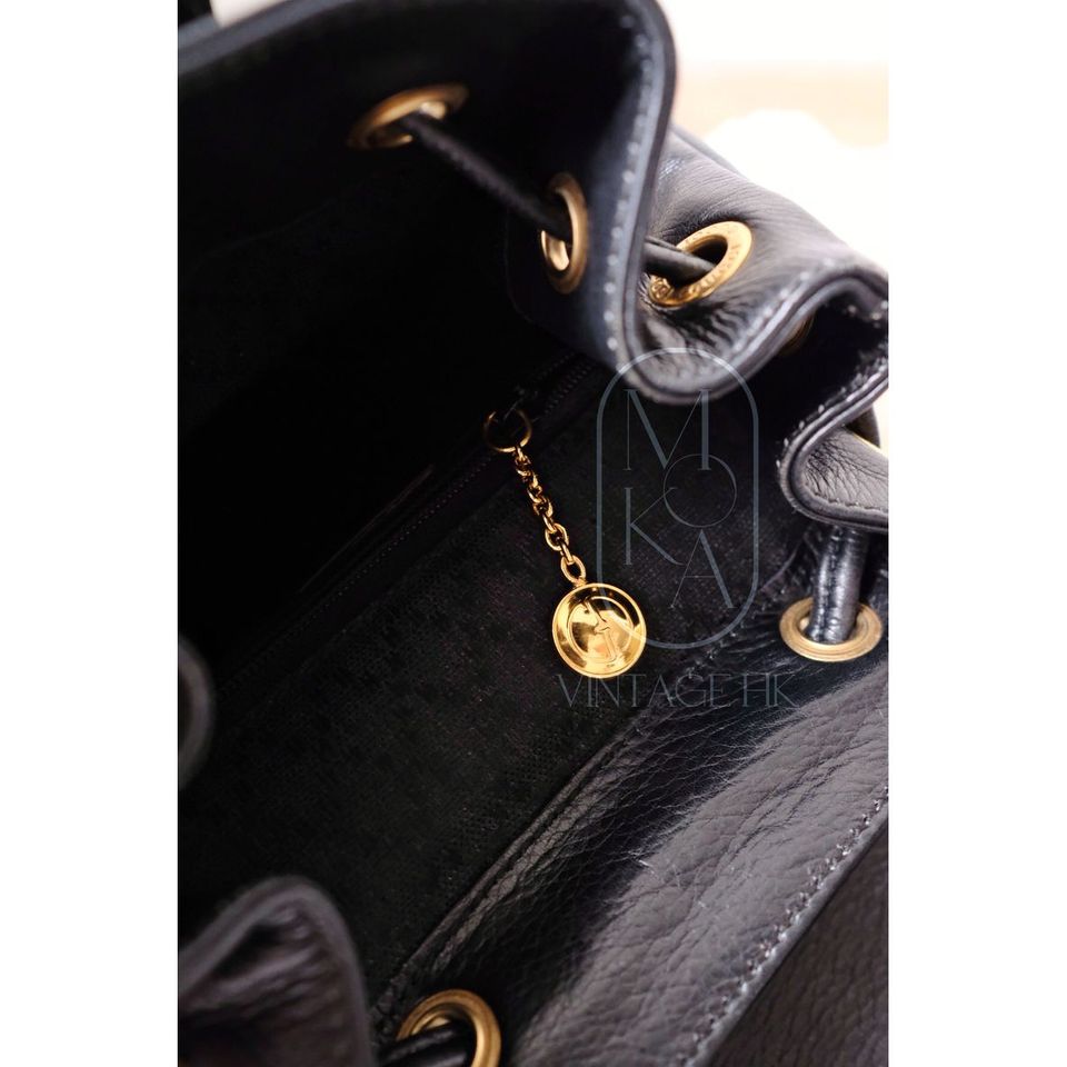 Gucci black vintage mini leather bamboo backpack