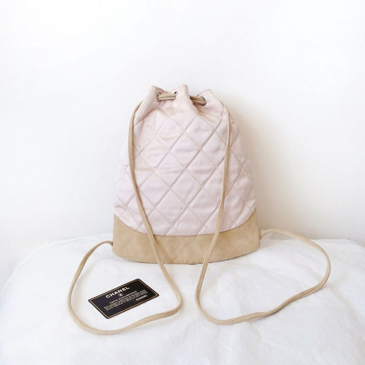 Chanel vintage pink silk drawstring backpack