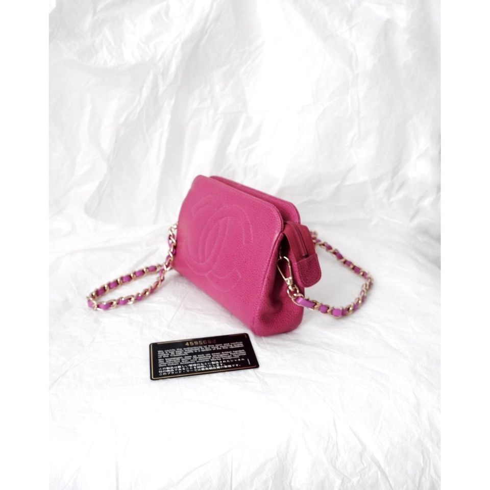 Chanel vintage mini caviar pouch +chain