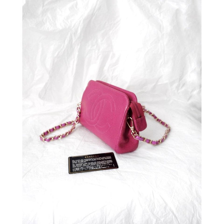Chanel vintage mini caviar pouch +chain