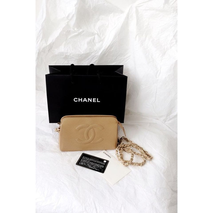 Chanel vintage mini caviar pouch +chain