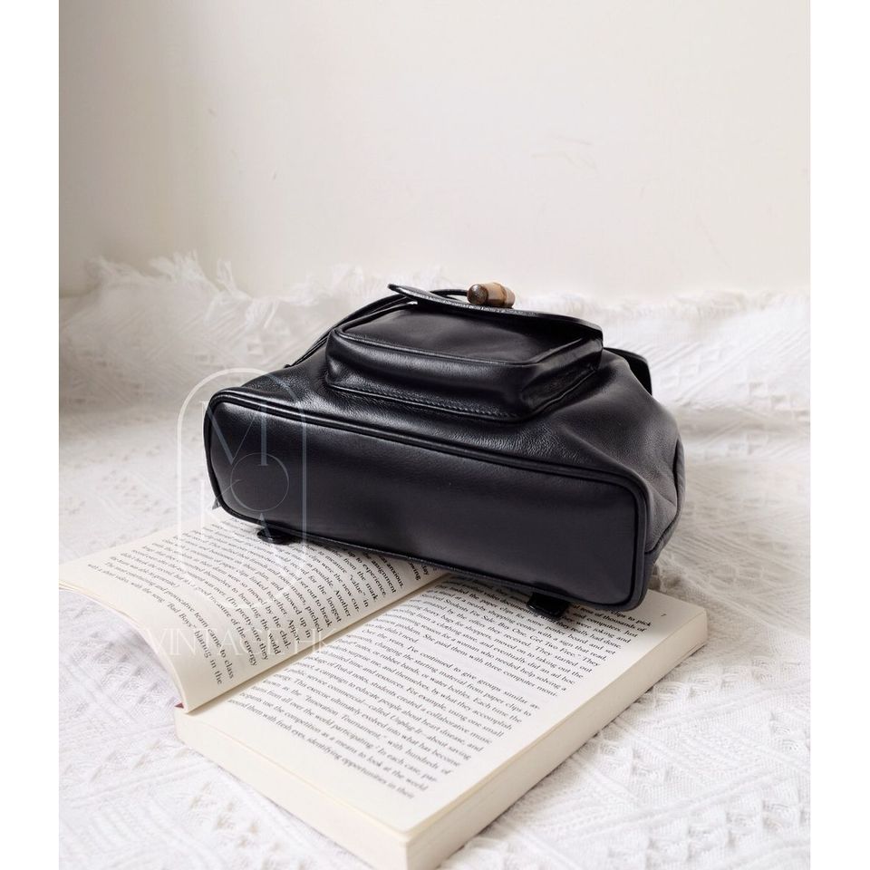 Gucci black vintage mini leather bamboo backpack