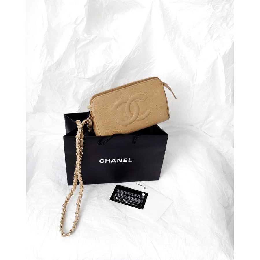 Chanel vintage mini caviar pouch +chain