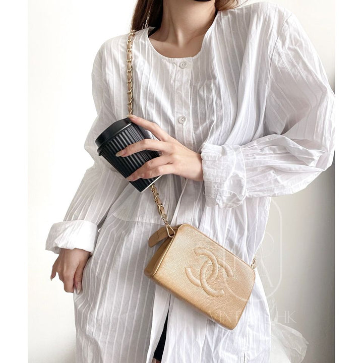 Chanel vintage mini caviar pouch +chain