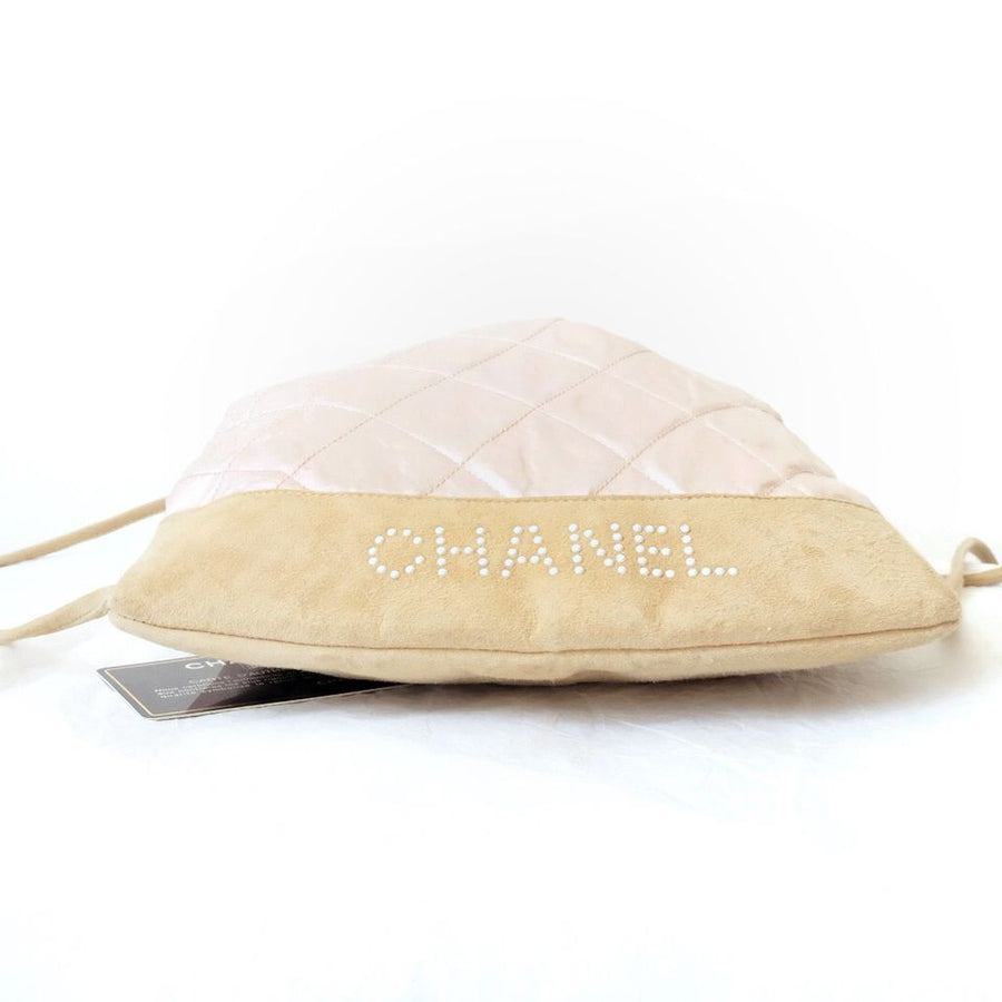 Chanel vintage pink silk drawstring backpack