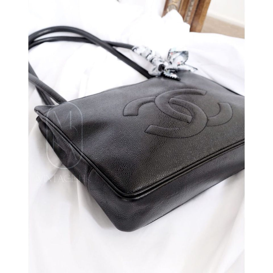 Chanel vintage coco caviar leather tote bag