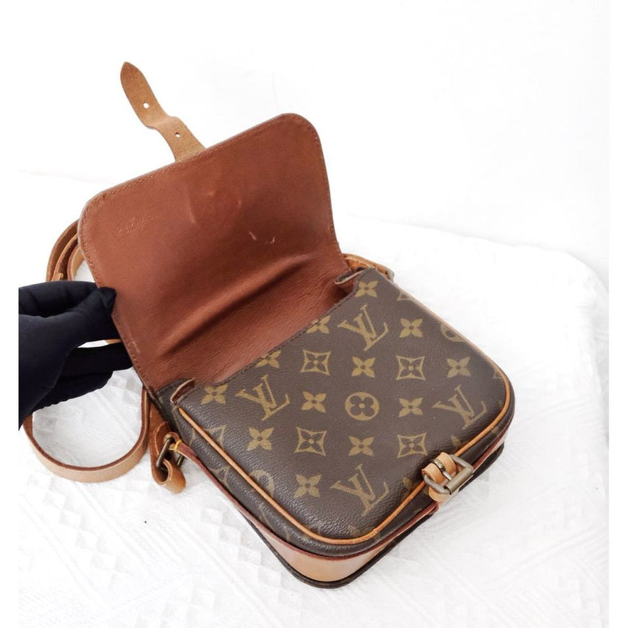 Louis Vuitton shoulder cartouchiere mini vintage brown monogram canvas leather cross body bag