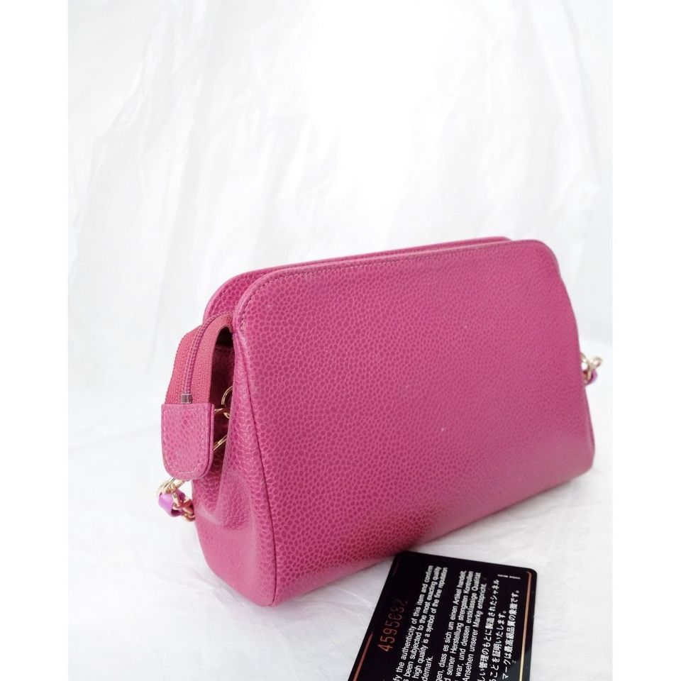 Chanel vintage mini caviar pouch +chain