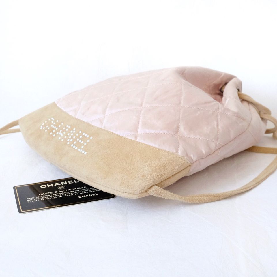 Chanel vintage pink silk drawstring backpack