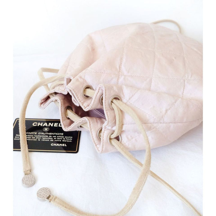Chanel vintage pink silk drawstring backpack