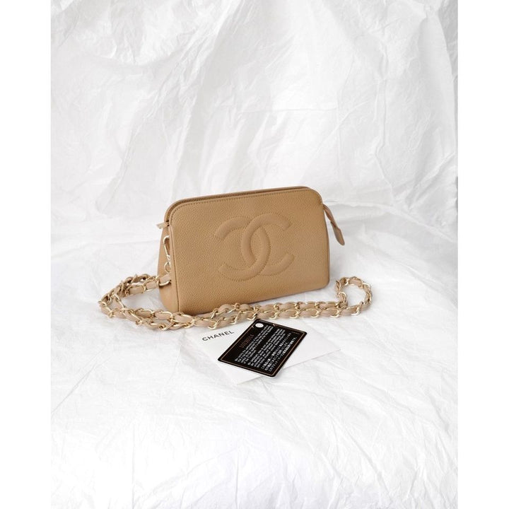 Chanel vintage mini caviar pouch +chain
