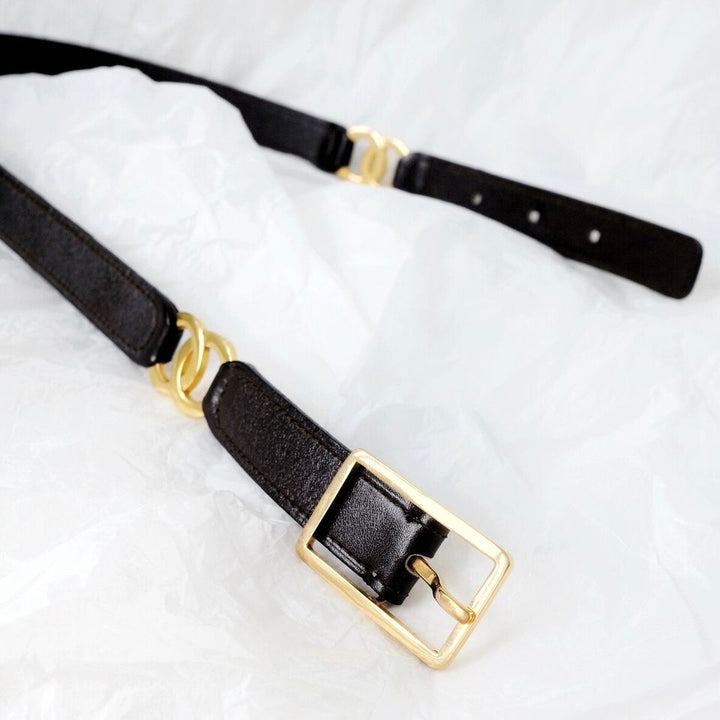 Chanel vintage double logo leather belt brown