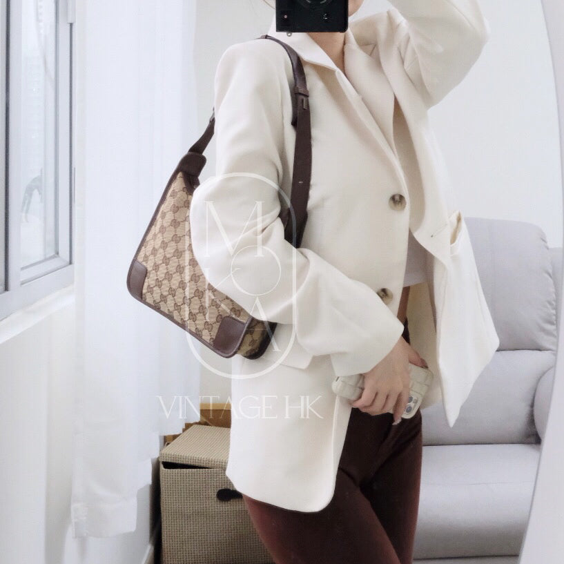 Gucci vintage 90s canvas and leather croissant bag