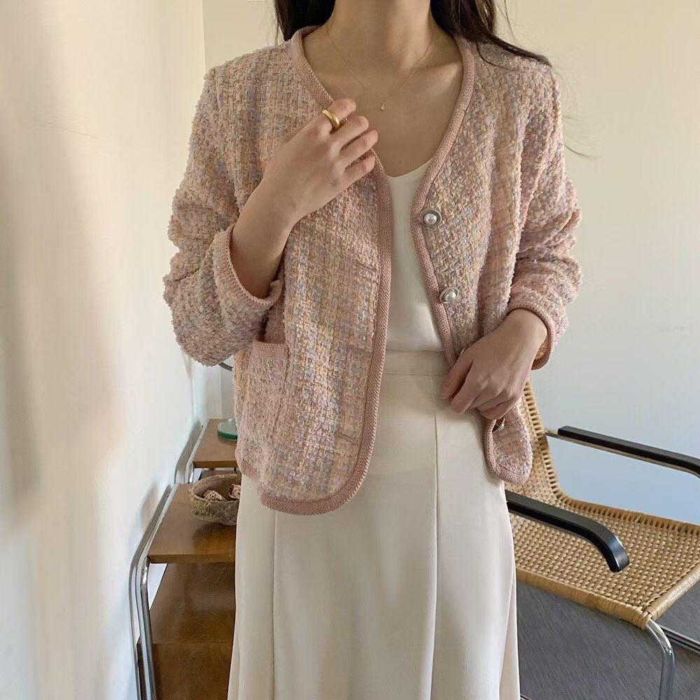 小香風珍珠紐外套/兩色入/Free size