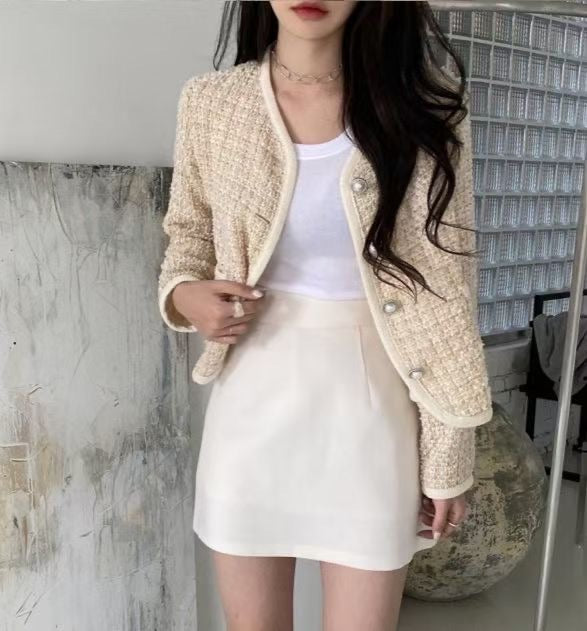 小香風珍珠紐外套/兩色入/Free size
