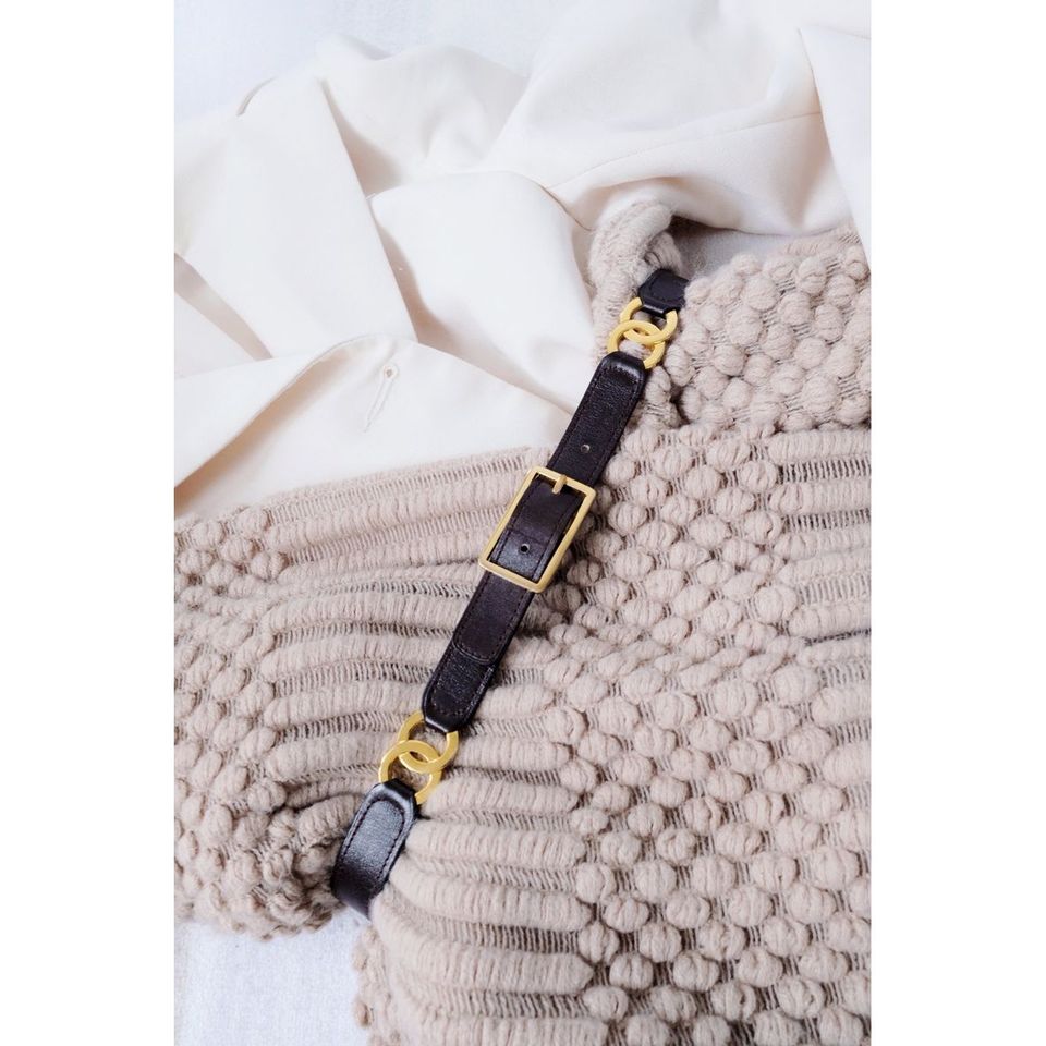 Chanel vintage double logo leather belt brown