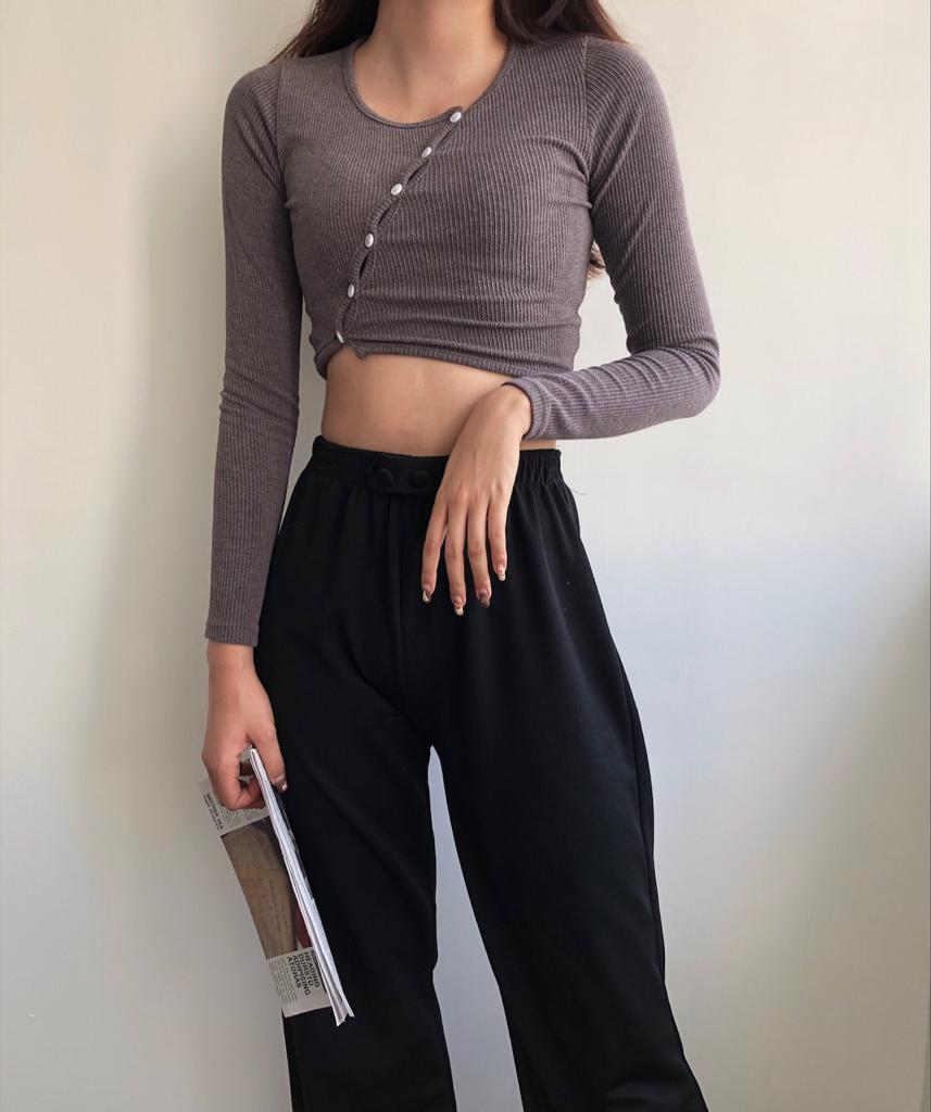 斜紐露腰top/三色入／Free size