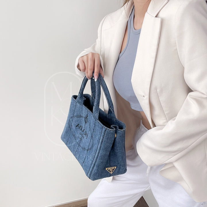 Prada canapa 2way denim shoulder hand bag