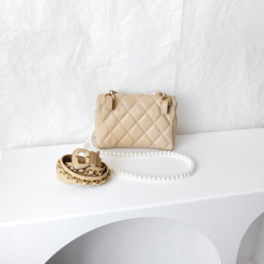Chanel vintage quilted sheepskin CC belt bag