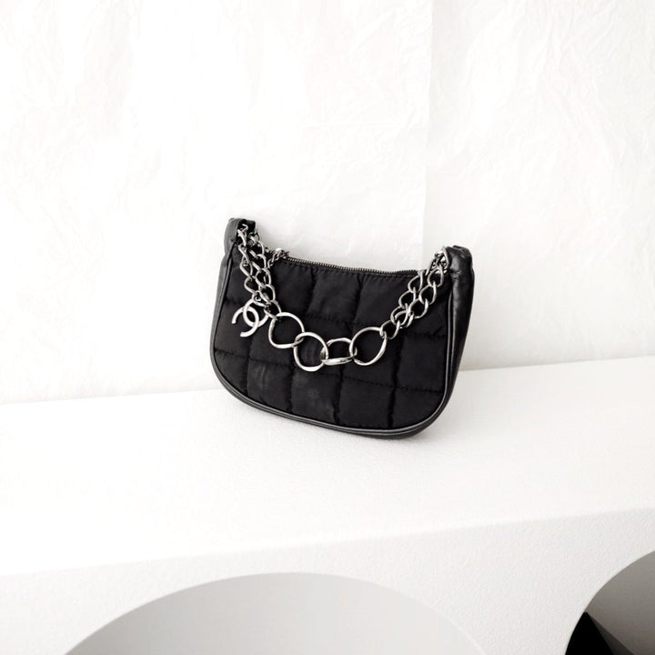 Chanel black chocolate bar nylon pochette
