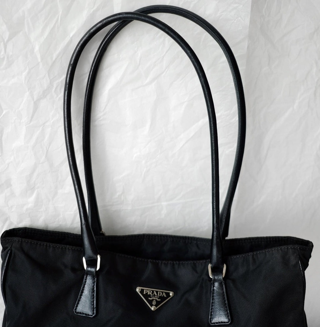 Prada vintage nylon and leather tote bag