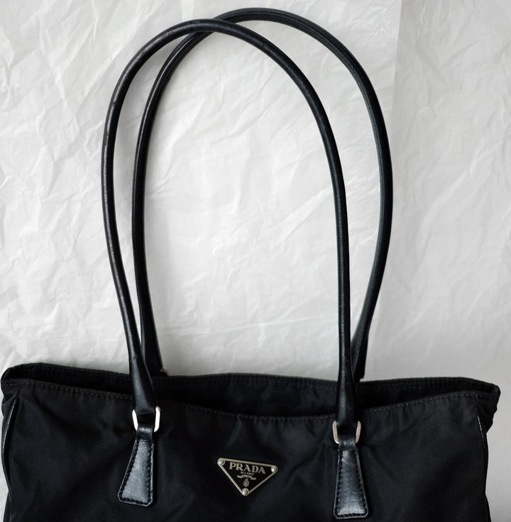 Prada vintage nylon and leather tote bag