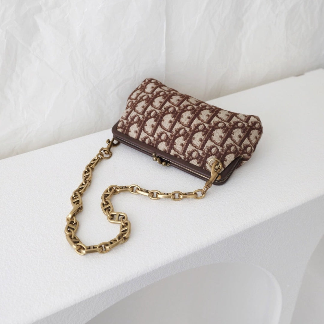 Dior vintage kiss-lock clutch bag+chain