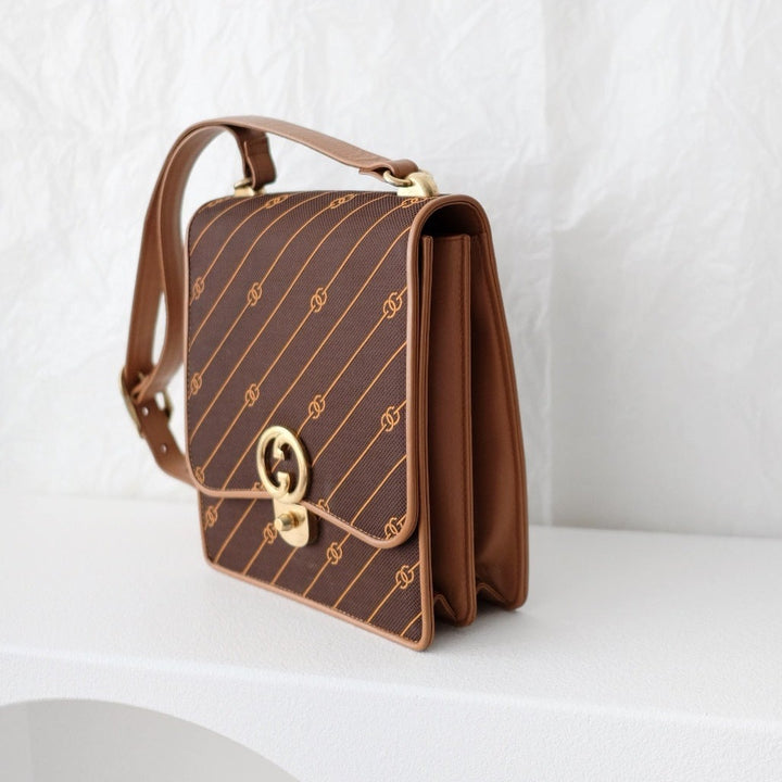 Gucci vintage canvas leather flap shoulder bag