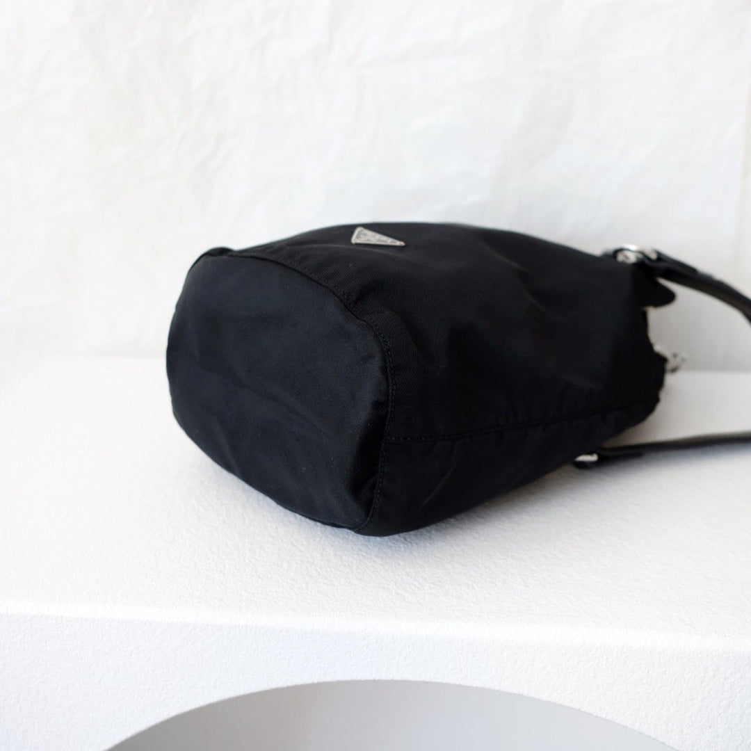 Prada nylon bucket bag +chain