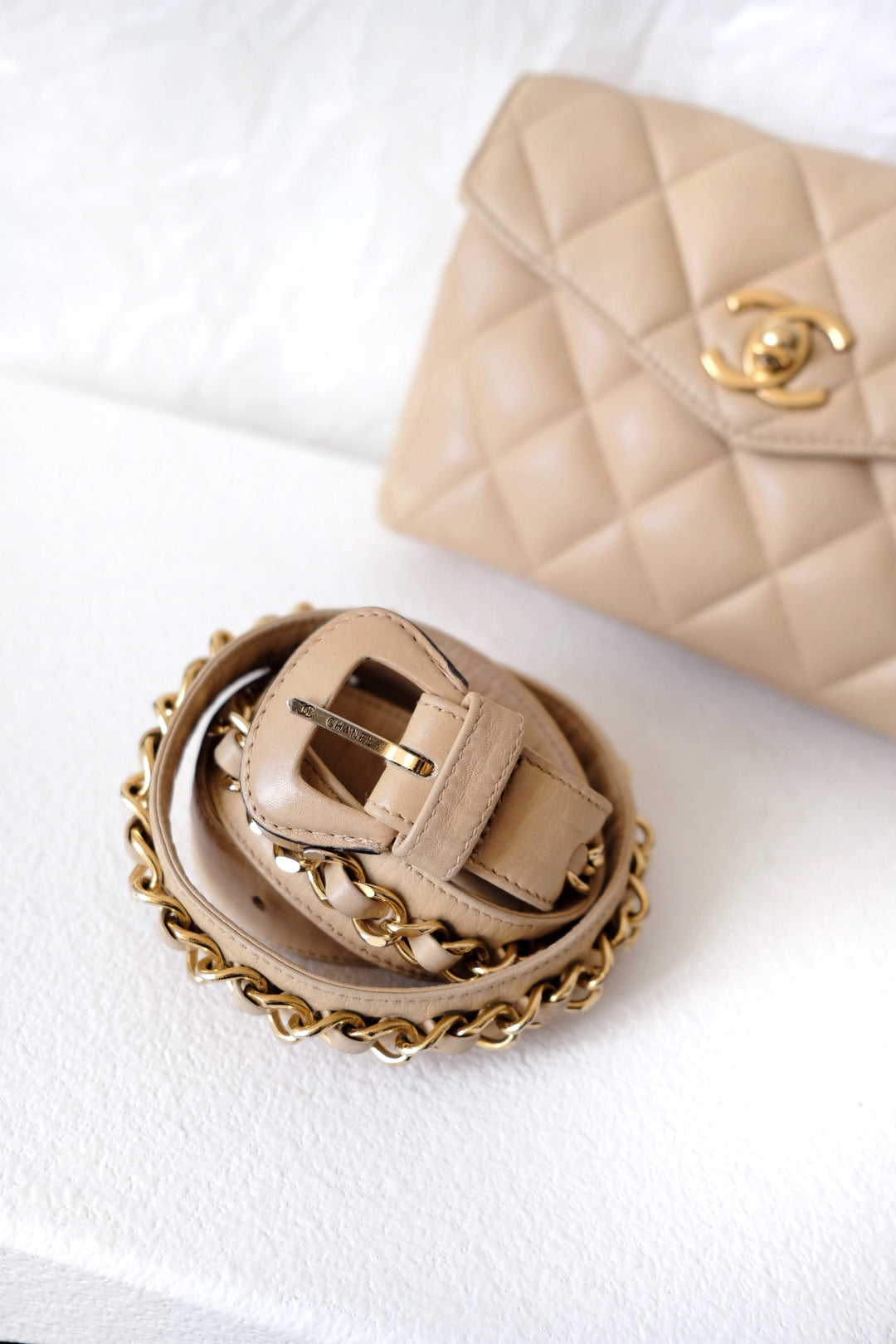 Chanel vintage quilted sheepskin CC belt bag