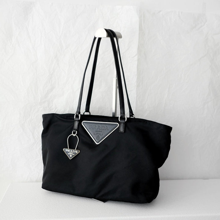 Prada nylon tote bag with keychain